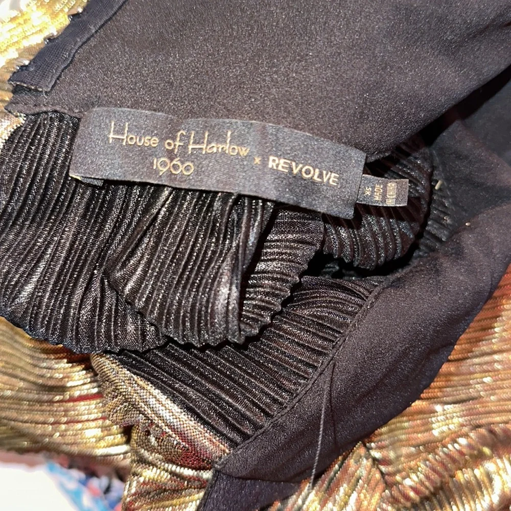 House of Harlow x Revolve *Lynn* gold lame 70s disco inspired top blouse XS